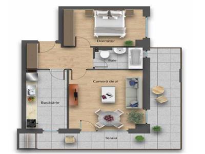 Apartament 2 camere cu terasa 23 mp, nou, mobilat si utilat modern, Buna Ziua