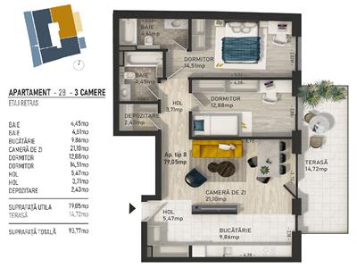 Apartament 3 camere confort sporit in Centru, P-ta M. Viteazu, terasa, bloc nou