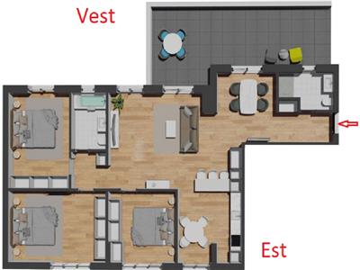 Apartament 4 camere cu terasa de 37 mp, zona Vivo