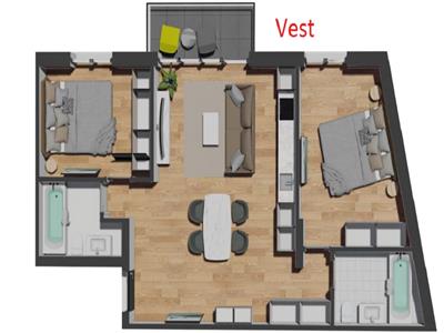 Comision 0%. Apartament 3 camere 68.44 mp plus balcon, zona Vivo