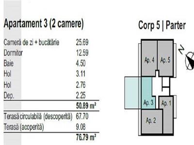 Comision 0%. Apartament 2 camere cu gradina 68 mp in Baciu