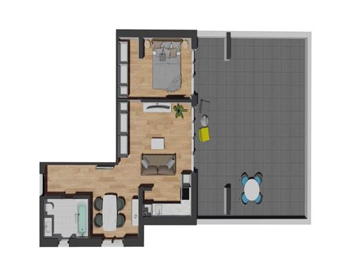 Apartament 2 camere finalizat cu terasa de 60 mp, zona VIVO