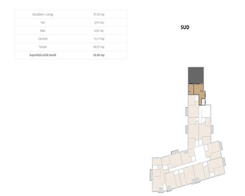 Apartament 2 camere finalizat cu terasa de 60 mp, zona VIVO